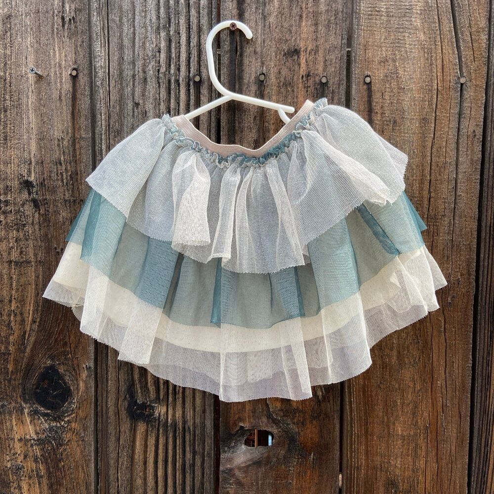 Zara Baby Girl Size 3-4Y - Green and Cream Tulle Tutu Layered Skirt